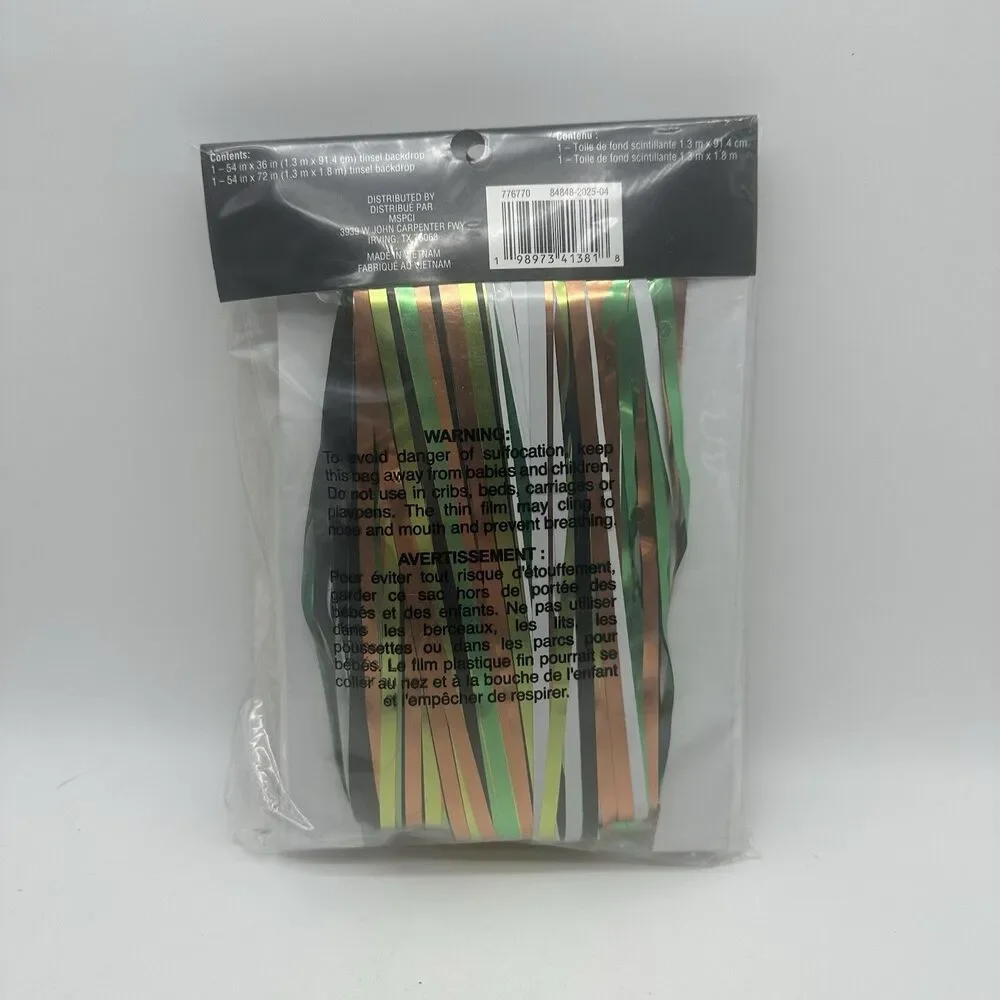 Celebrate It Halloween Tinsel Backdrop 2 Pc Metallic Fringe Orange Green Black